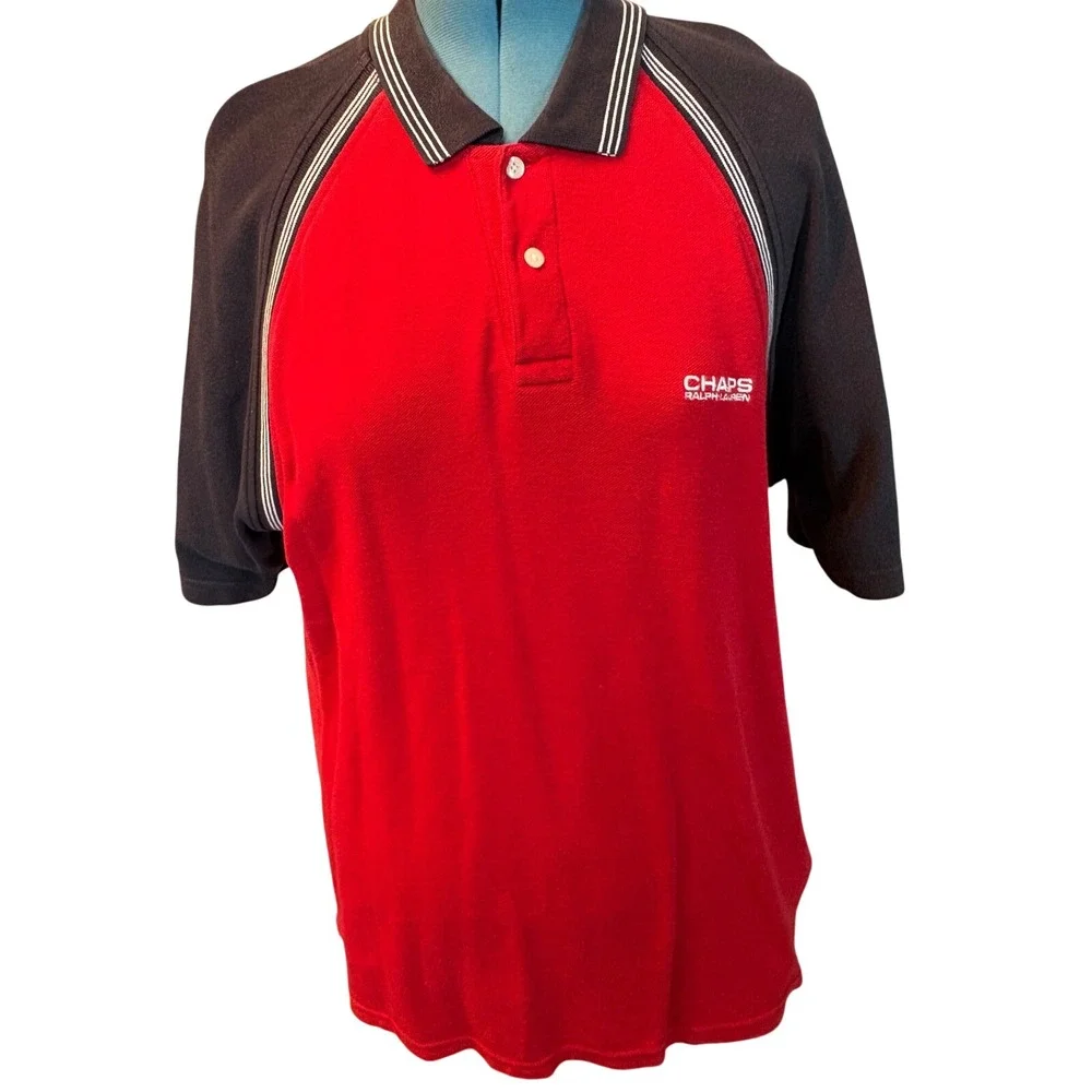 Chaps Ralph‎ Lauren Mens XL Red Navy Colorblock Raglan Stripe Polo Shirt Cotton